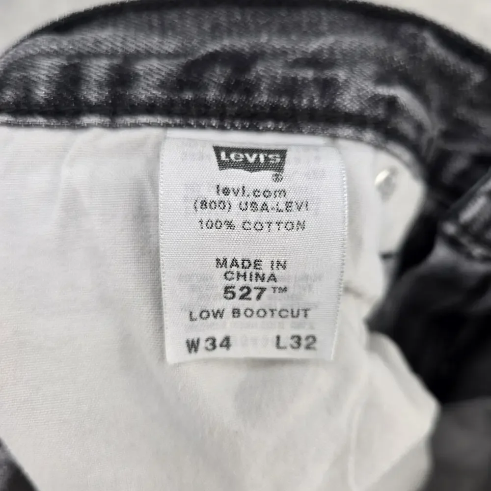 VTG Levis 527 Low Bootcut Jeans Mens 34x32 Faded Black Gray Denim Whiskers Y2K